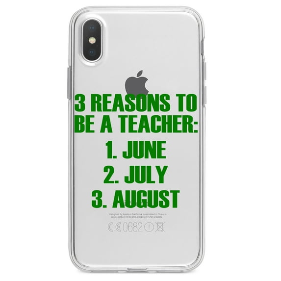 DistinctInk Clear Shockproof Hybrid Case for iPhone XS Max (6.5" Screen) - TPU Bumper Acrylic Back Tempered Glass Screen Protector - Reasons to be a Teacher June July August