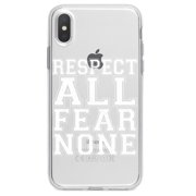 DistinctInk Clear Shockproof Hybrid Case for iPhone XS Max 6.5" Screen - TPU Bumper Acrylic Back Tempered Glass Screen Protector - Respect All Fear None