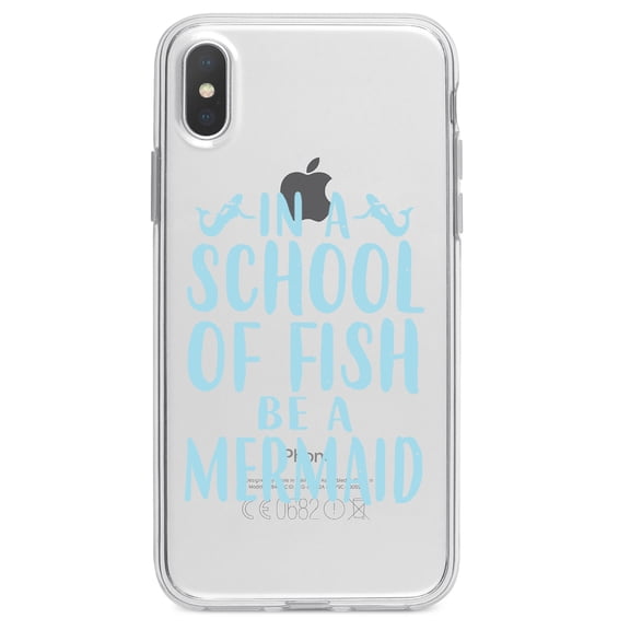 DistinctInk Clear Shockproof Hybrid Case for iPhone XS Max (6.5" Screen) - TPU Bumper Acrylic Back Tempered Glass Screen Protector - In a School of Fish Be a Mermaid