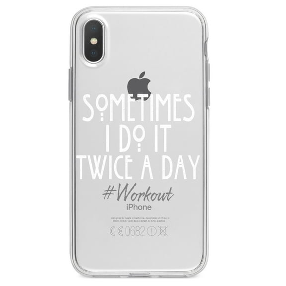 DistinctInk Clear Shockproof Hybrid Case for iPhone XS Max (6.5" Screen) - TPU Bumper Acrylic Back Tempered Glass Screen Protector - Sometimes I Do It Twice A Day #workout