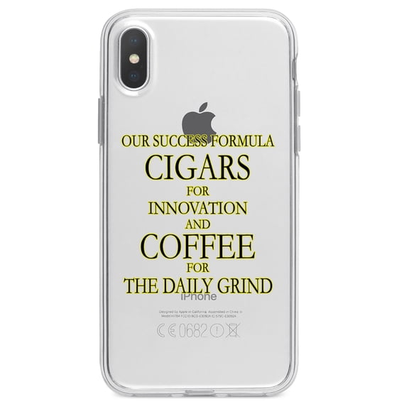 DistinctInk Clear Shockproof Hybrid Case for iPhone XS Max (6.5" Screen) - TPU Bumper Acrylic Back Tempered Glass Screen Protector - Success Formula - Cigars & Coffee