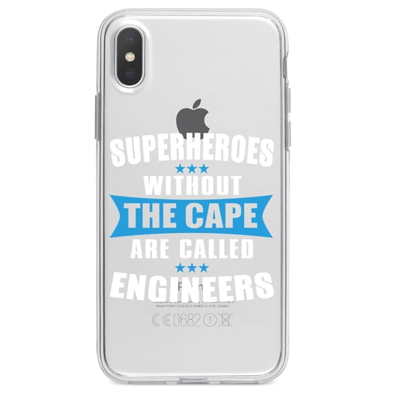 DistinctInk Clear Shockproof Hybrid Case for iPhone XS Max (6.5" Screen) - TPU Bumper Acrylic Back Tempered Glass Screen Protector - Superheroes Without Cape are Engineers