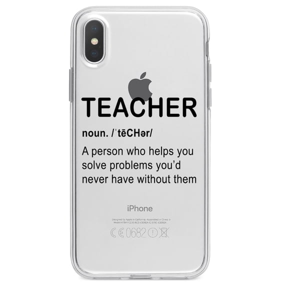 DistinctInk Clear Shockproof Hybrid Case for iPhone XS Max (6.5" Screen) - TPU Bumper Acrylic Back Tempered Glass Screen Protector - Teacher Definition Solves Problems