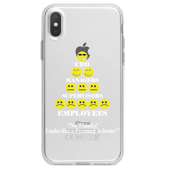 DistinctInk Clear Shockproof Hybrid Case for iPhone XS Max (6.5" Screen) - TPU Bumper Acrylic Back Tempered Glass Screen Protector - No Thanks Looks Like a Pyramid Scheme