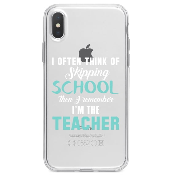 DistinctInk Clear Shockproof Hybrid Case for iPhone XS Max (6.5" Screen) - TPU Bumper Acrylic Back Tempered Glass Screen Protector - Think of Skipping School Remember I'm Teacher