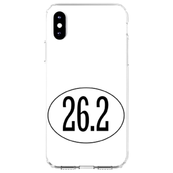 DistinctInk Clear Shockproof Hybrid Case for iPhone XS Max (6.5" Screen) - TPU Bumper, Acrylic Back, Tempered Glass Screen Protector - White 26.2 Oval Marathon Run - Show Your Love of Running