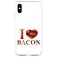 thumbnail image 1 of DistinctInk Clear Shockproof Hybrid Case for iPhone XS Max (6.5" Screen) - TPU Bumper, Acrylic Back, Tempered Glass Screen Protector - White Bacon Writing I Heart Bacon - Show Your Love of Bacon, 1 of 5