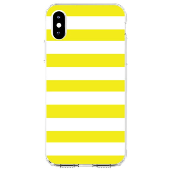 DistinctInk Clear Shockproof Hybrid Case for iPhone XS Max (6.5" Screen) - TPU Bumper, Acrylic Back, Tempered Glass Screen Protector - Yellow & White Bold Horizontal Stripes