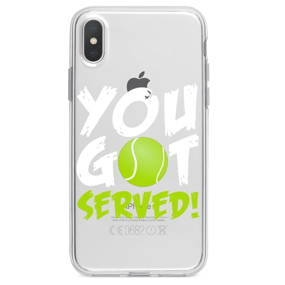DistinctInk Clear Shockproof Hybrid Case for iPhone XS Max (6.5" Screen) - TPU Bumper Acrylic Back Tempered Glass Screen Protector - You Got Served Tennis