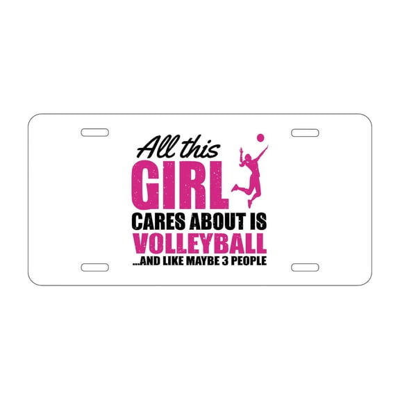DistinctInk Custom Aluminum Vanity License Plate for Front of Car - All This Girl Cares About is Volleyball