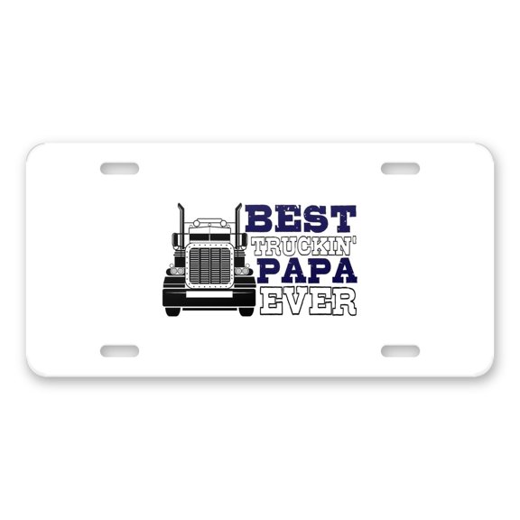 DistinctInk Custom Aluminum Vanity License Plate for Front of Car - Best Truckin' Papa Ever