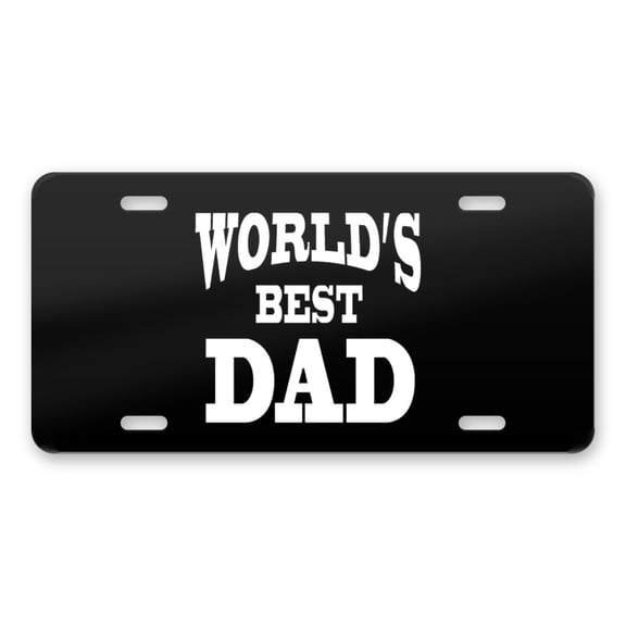 DistinctInk Custom Aluminum Vanity Front License Plate - Black White World's Best Dad - Weatherproof, Pre-Drilled Holes