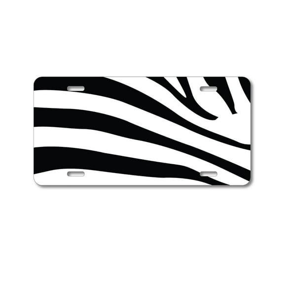DistinctInk Custom Aluminum Vanity License Plate for Front of Car - Black White Zebra Skin Stripes