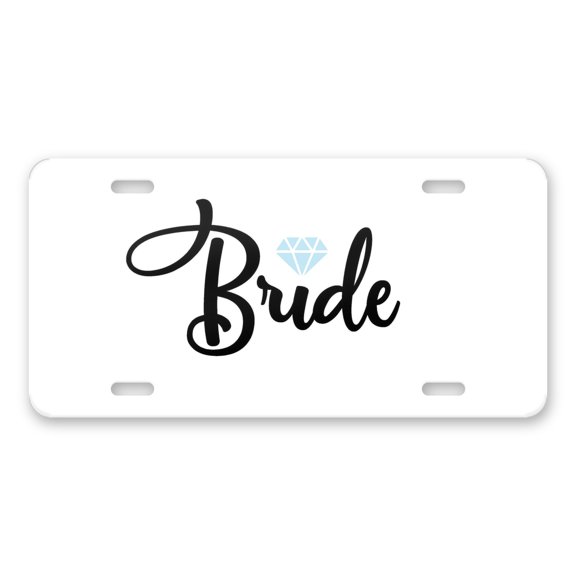 DistinctInk Custom Aluminum Vanity License Plate for Front of Car - Bride Diamond - Wedding Design