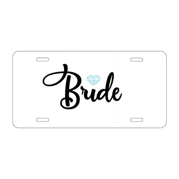 DistinctInk Custom Aluminum Vanity License Plate for Front of Car - Bride Diamond - Wedding Design