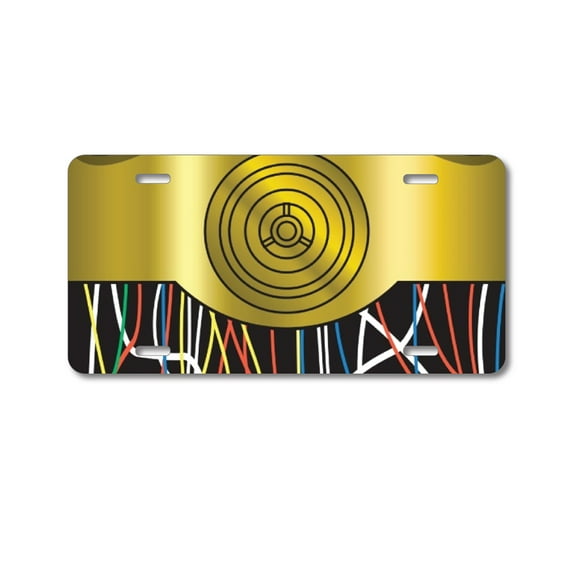 DistinctInk Custom Aluminum Vanity License Plate for Front of Car - C3PO-inspired gold with wires