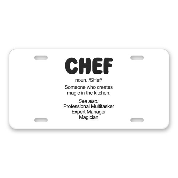DistinctInk Custom Aluminum Vanity License Plate for Front of Car - Chef Definition - Magic in the Kitchen