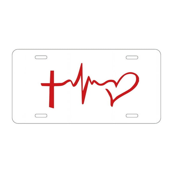 DistinctInk Custom Aluminum Vanity License Plate for Front of Car - Cross Heart - Faith Hope Love