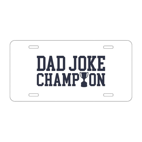 DistinctInk Custom Aluminum Vanity License Plate for Front of Car - Dad Joke Champion Trophy