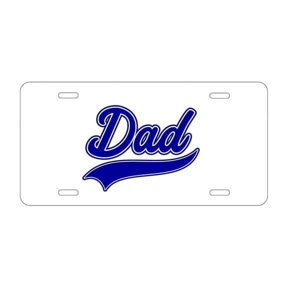 DistinctInk Custom Aluminum Vanity Front License Plate - Dad Word Graphic Blue - Weatherproof, Pre-Drilled Holes