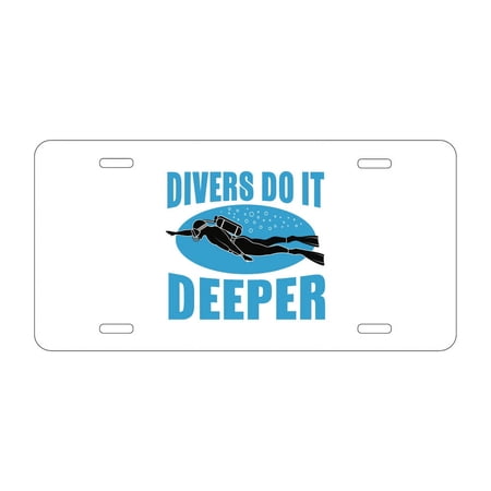 DistinctInk Custom Aluminum Vanity Front License Plate - Divers Do It Deeper - Weatherproof, Pre-Drilled Holes