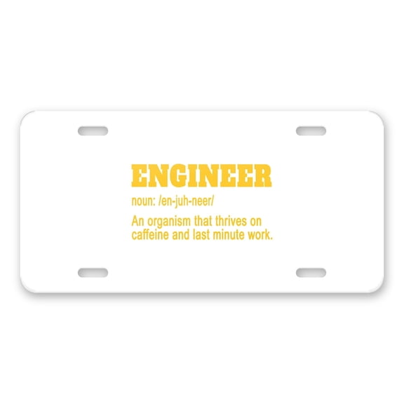 DistinctInk Custom Aluminum Vanity License Plate for Front of Car - Engineer Definition - Caffeine and Last Minute