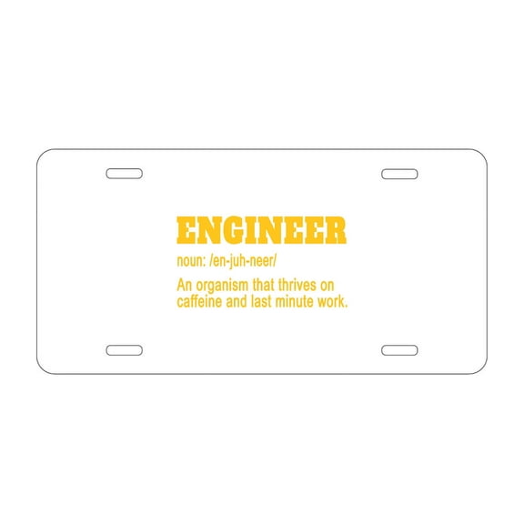 DistinctInk Custom Aluminum Vanity License Plate for Front of Car - Engineer Definition - Caffeine and Last Minute