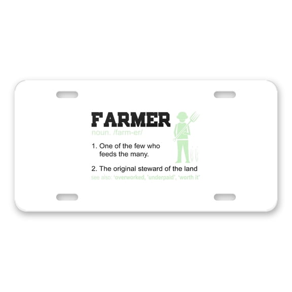 DistinctInk Custom Aluminum Vanity License Plate for Front of Car - Farmer Definition - Few Who Feeds Many