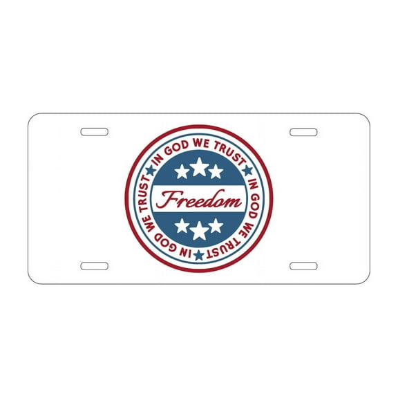 DistinctInk Custom Aluminum Vanity License Plate for Front of Car - Freedom Seal - In God We Trust