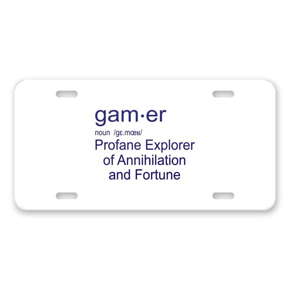 DistinctInk Custom Aluminum Vanity Front License Plate - Gamer Dictionary Definition Profane Explorer - Weatherproof, Pre-Drilled Holes
