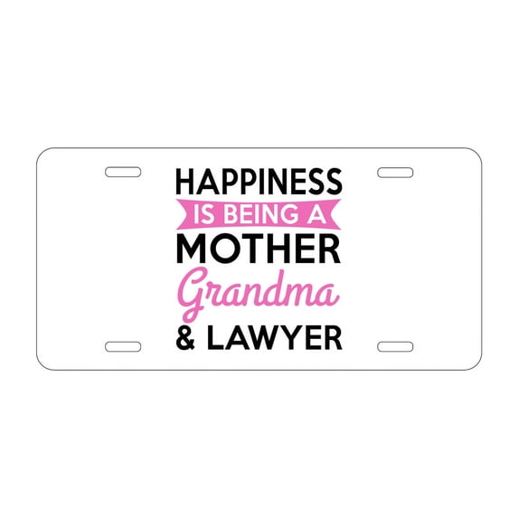 DistinctInk Custom Aluminum Vanity Front License Plate - Happiness is Being a Mother Grandma Lawyer - Weatherproof, Pre-Drilled Holes