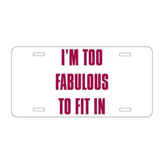 DistinctInk Custom Aluminum Vanity Front License Plate - I'm Too Fabulous to Fit In - Weatherproof, Pre-Drilled Holes