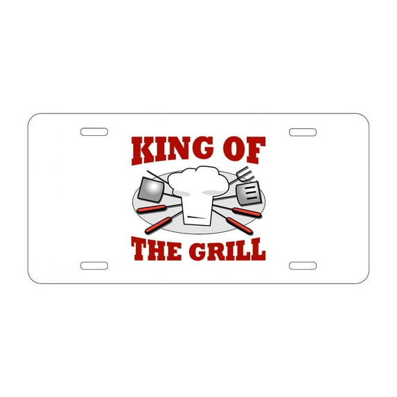 DistinctInk Custom Aluminum Vanity License Plate for Front of Car - King of the Grill BBQ Barbecue
