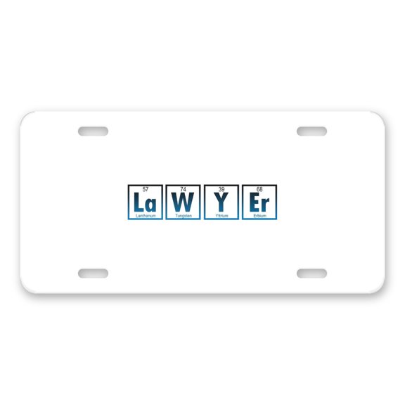 DistinctInk Custom Aluminum Vanity Front License Plate - Lawyer Elements Periodic Table - Weatherproof, Pre-Drilled Holes
