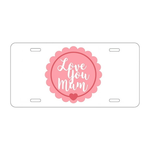 DistinctInk Custom Aluminum Vanity License Plate for Front of Car - Love You Mum - Pink Ribbon