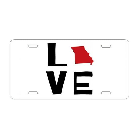 DistinctInk Custom Aluminum Vanity License Plate for Front of Car - Missouri - Love Black & Red