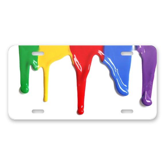 DistinctInk Custom Aluminum Vanity Front License Plate - Rainbow Paint Dripping - Weatherproof, Pre-Drilled Holes
