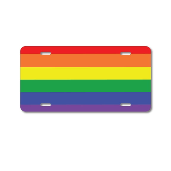 DistinctInk Custom Aluminum Vanity Front License Plate - Rainbow Stripes Gay Pride - Weatherproof, Pre-Drilled Holes