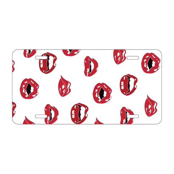 DistinctInk Custom Aluminum Vanity Front License Plate - Red Lips - Weatherproof, Pre-Drilled Holes