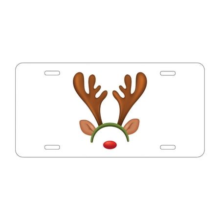 DistinctInk Custom Aluminum Vanity Front License Plate - Reindeer Face Christmas - Weatherproof, Pre-Drilled Holes