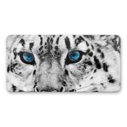 DistinctInk Custom Aluminum Vanity Front License Plate - Snow Leopard Blue Eyes - Weatherproof, Pre-Drilled Holes