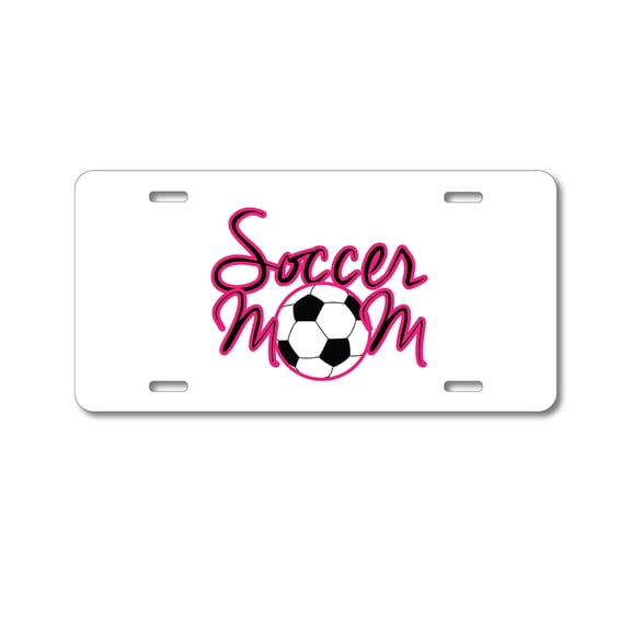 DistinctInk Custom Aluminum Vanity Front License Plate - Soccor Mom Ball - Weatherproof, Pre-Drilled Holes