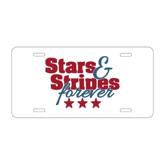 DistinctInk Custom Aluminum Vanity Front License Plate - Stars & Stripes Forever - Weatherproof, Pre-Drilled Holes