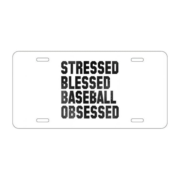DistinctInk Custom Aluminum Vanity License Plate for Front of Car - Stressed Blessed Baseball Obsessed