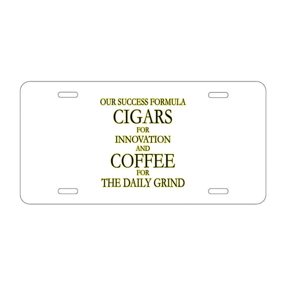 DistinctInk Custom Aluminum Vanity License Plate for Front of Car - Success Formula - Cigars & Coffee