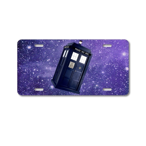 DistinctInk Custom Aluminum Vanity License Plate for Front of Car - TARDIS Floating in Space
