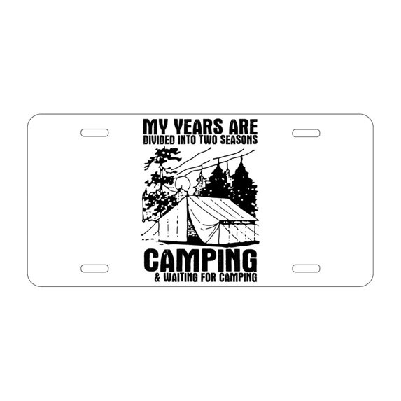 DistinctInk Custom Aluminum Vanity Front License Plate - Camping, Waiting for Camping - Weatherproof, Pre-Drilled Holes