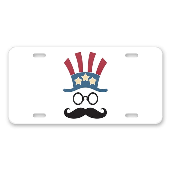 DistinctInk Custom Aluminum Vanity Front License Plate - Uncle Sam Cartoon USA Patriotic - Weatherproof, Pre-Drilled Holes