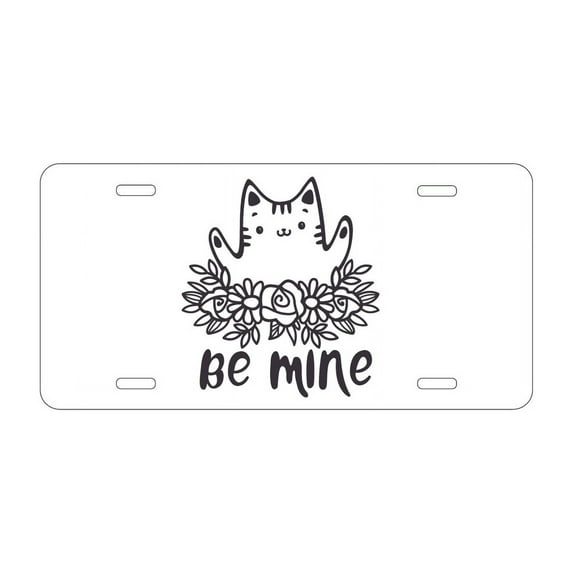 DistinctInk Custom Aluminum Vanity License Plate for Front of Car - Valentine Cat - Be Mine Flowers
