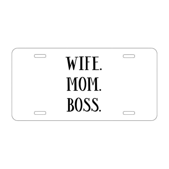 DistinctInk Custom Aluminum Vanity License Plate for Front of Car - Wife. Mom. Boss. (Serif)